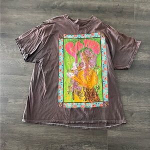 Urban Outfitters Brown Graphic Short Sleeve Tee with Neon Poster Print